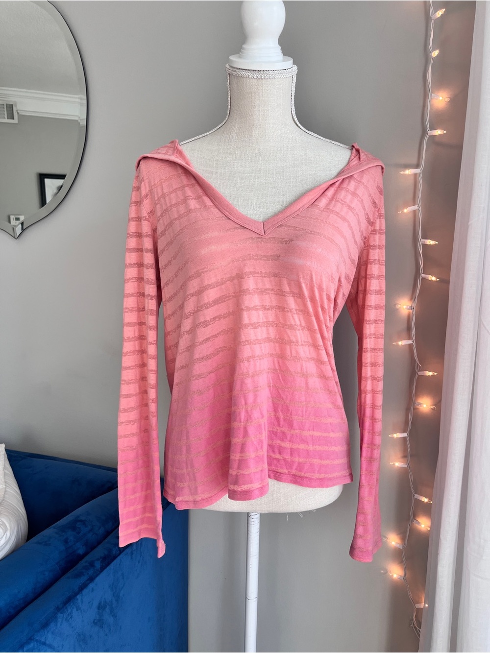 victoria's secret y2k pink ombre striped sheer hoodie size small